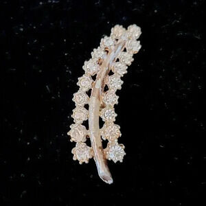Vintage Estate Brooch Pin Leaf Shape 18 Rhinestones 1 7/8"